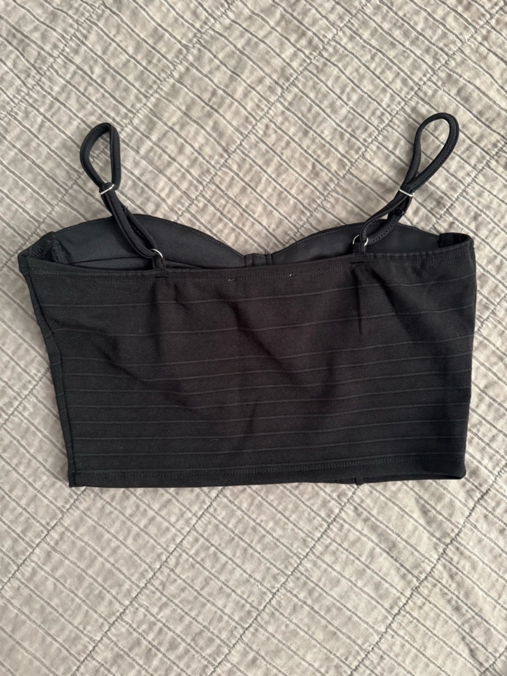 Black Corset Style Crop Top Bustier Strappy Stretch Boned Bralette Size M - Picture 2 of 5